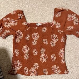 Madewell Terracotta Floral Smocked Blouse
